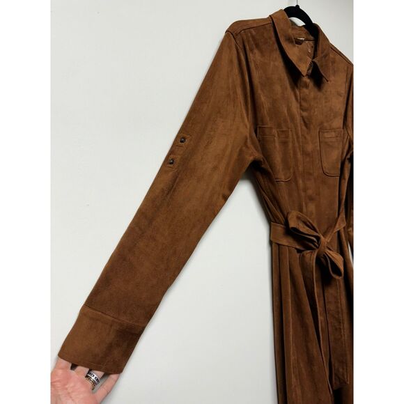 Brown Suede Shirt Dress - Picture 2 of 10